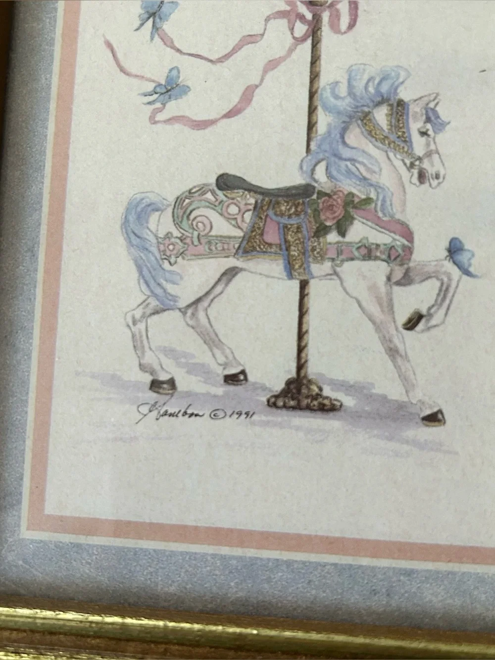 Vintage 1991 carousel horse framed art print by Consuelo Gamboa art decor - Picture 3 of 6